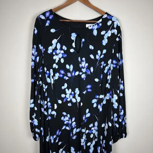Sabrina Collective Midi Dress 4X Black Purple Floral Sheath Keyhole Long Sleeve