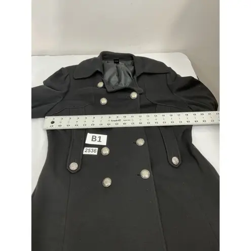INA Womans Inc. Petite Medium Double Breasted Black Button Up Pea Coat