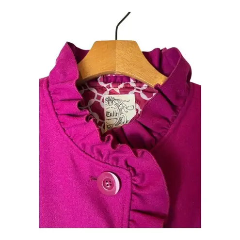 Tulle Anthropologie Coat Women Small Pink Wool Ruffle Button Front Coat Preppy