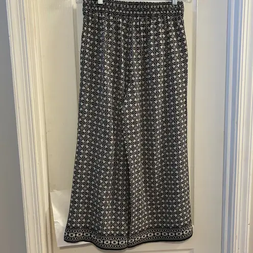 Max Studio  Womens Pants Black White Geometric Print Wide Leg Elastic Waist Small