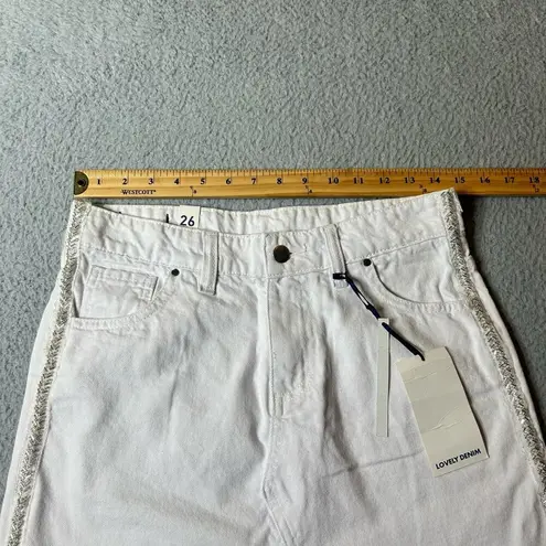 Lovely Denim Skirt Womens 26 White Cutoff Mini Bling Short Jean Skirt NEW