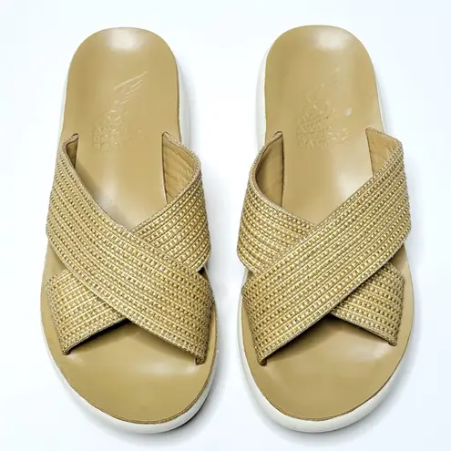 Ancient Greek Sandals Thais Tan White Comfort Sandals Shoes Size 37