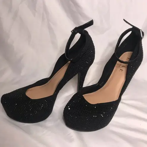 Luxe x JustFab Black Platform Stiletto Pump Rhinestone Ankle Strap Size 8