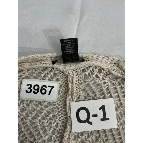 Tahari Womans Sweater Large Beige Knit Open Front Cardigan Short Sleeves