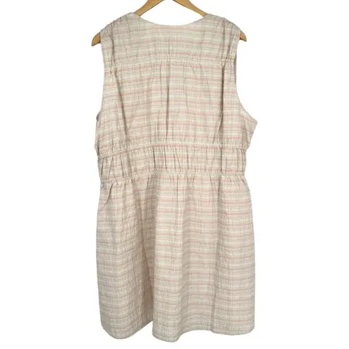 Treasure & Bond Ivory Plaid Shirred Cotton Blend Mini Dress size 2X Sleeveless