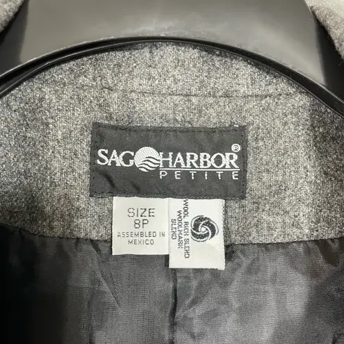 Sag Harbor Petite Women's Gray Academia Blazer Elbow Patches - Size 8P - Wool