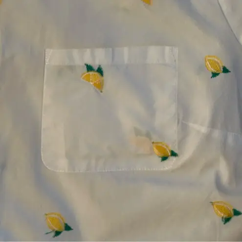 kim rogers  Womens PM Lemon White Button Up Embroidered Roll Tab Sleeve Shirt Top