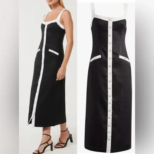 New EVER NEW Mia Contrast Trim Sleeveless Linen Midi Dress sz 6 Black