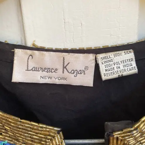 Laurence Kazar Vintage 80s Black Silk Sequin Blazer Jacket Medium Large Oversize