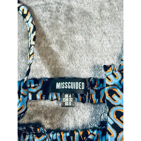 Missguided NWOT SZ 0 Swim Top Adjustable Blue Geometric Print Double Back Strap