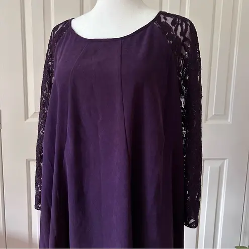 Julian Taylor | Plum Purple A-Line Dress 3/4 Length Lace Sleeves | Plus Sz 20W