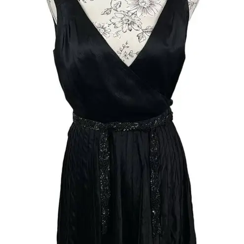 Elie Tahari Silk Beaded Midi Pleated Black Cocktail Party Dress Size 8