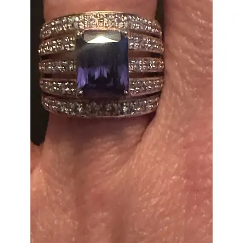 Tanzanite Sterling Silver Ring With CZs Size 8 White