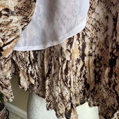 NWT Muche et Muchette Ruffle Mini Skirt in Brown Reptile Print Size XS