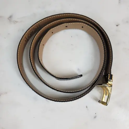 Vintage Mens Belt 36/90 Black Genuine Leather Ostrich Gold Box Frame Buckle