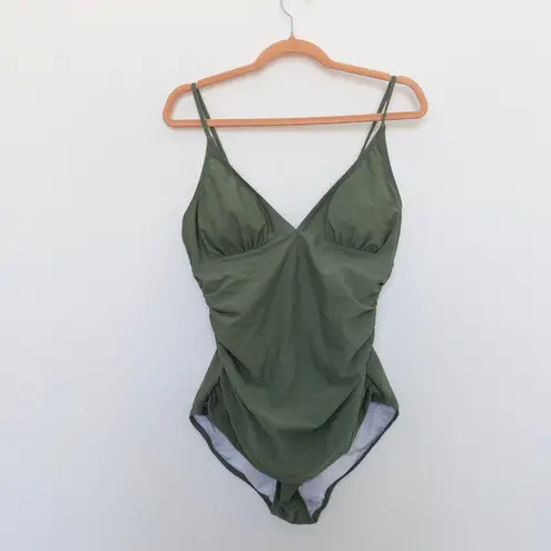 Womens Swimsuit Size L Green One Piece Ruched Minimalist Beach Chic Resortwear Size L