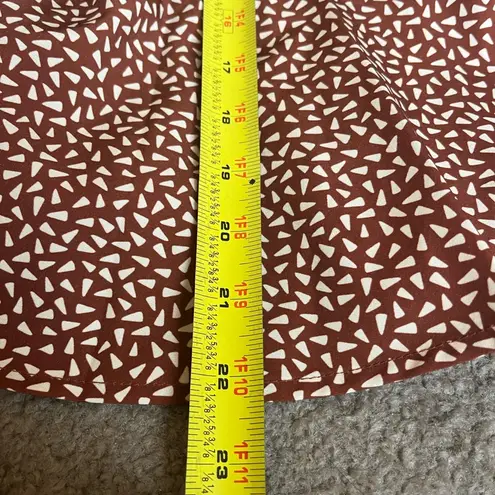 Women’s Red Brown Geometric Print Short Sleeve Tie Wrap Blouse Size Small