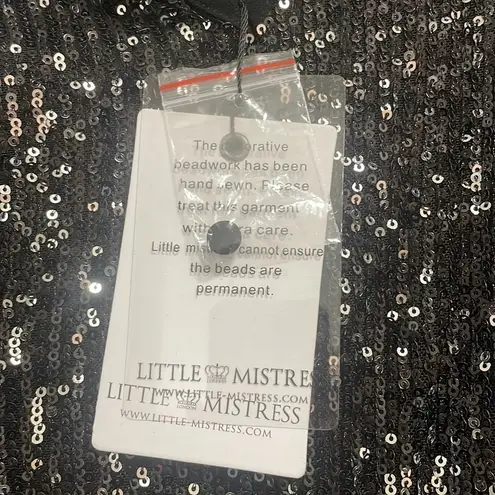 Little Mistress black long sleeve sequin pleated dress gunmetal Party New Sz 6
