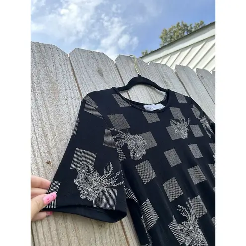 Jaclyn Smith Vintage Womens Blouse Slinky Knit No Iron Travel Size Small Black