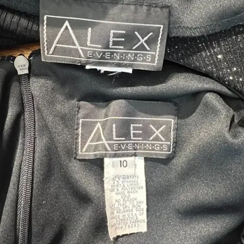 Alex Evenings 2-Piece Set Long Gown Jacket 10 Black Silver Sparkle Chiffon Dress