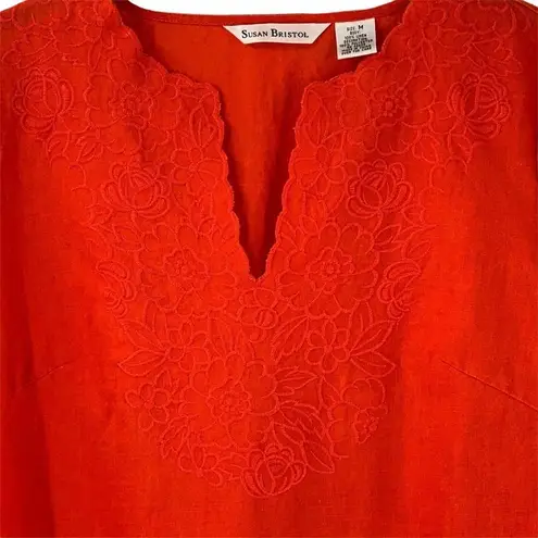 Susan Bristol Embroidered Orange 100% Linen Tunic