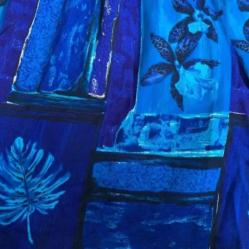 Vintage 90s Petite Shorts Baggy Blue Tropical Print Elastic Waist Oversized Size undefined