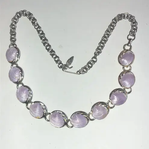 Vintage Silver Tone and Purple Shell Boho Choker Necklace