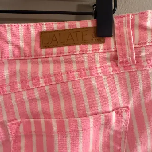 Pink and White Striped Jean Shorts with Flat Front Size undefined