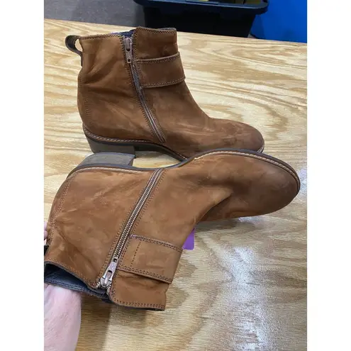 Paul Green Booties Women's 8 Brown Leather Cuban Heel Side Zip Ankle Boots