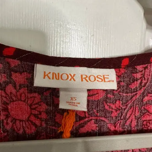 Knox Rose  Top Long Sleeve V-Neck Embroidered Boho Blouse Red Size XS NWT