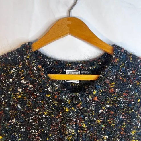 Paul Et Duffier Tweed Knit Cardigan 50% Mohair Boxy Boho Rebel Cozy Size Small Black