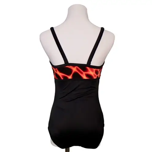 A & H Sportswear On Fire Black Tank 1pc Swimsuit Built in Bra sz MEDIUM (8
