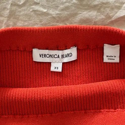 Veronica Beard Derick Off the Shoulder Ribbed Knit Top Deep Orange Side Split