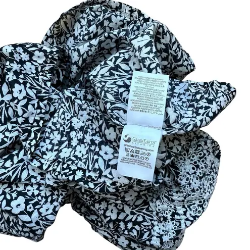 Boden Blouse Size 4 Black White Ditsy Floral Peasant Top Ruffle Eyelet Cottage