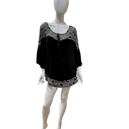 Naïf Naif Boho Black White Flowy Embroidered Lace Babydoll Three Quarter Shirt 2X