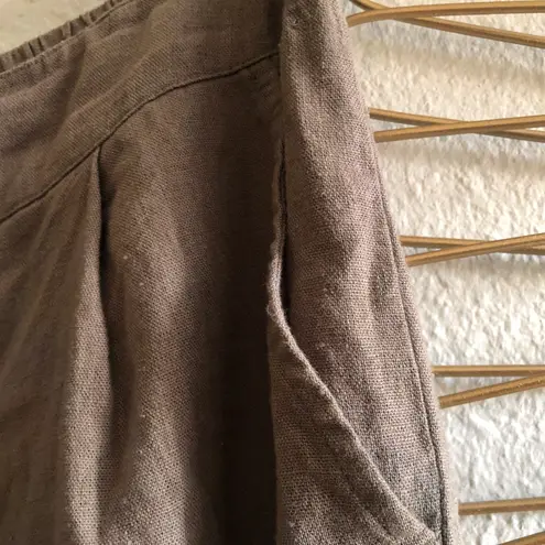 Versona olive earthy khaki green linen long wide leg baggy loose pants with elastic back waist and front pockets