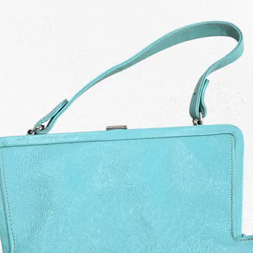 1950s Vintage Robin’s Egg Blue Leather Clutch Purse Mid