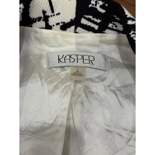 NEW Kasper Womens Size 4 Black White Elegant Party Chic Blazer Jacket 3/4 Sleeve