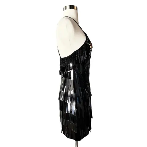 THE ATTICO Sequin Fringe Mini Dress Black Cocktail Designer Italy LBD IT 38 US 2