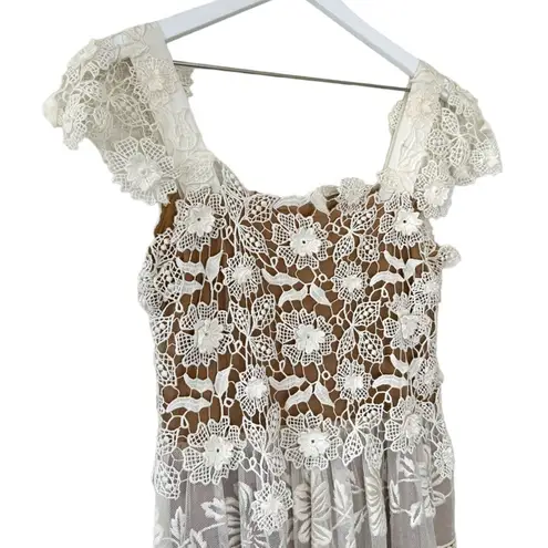 NWT Alberta Ferretti Lace Floral Dress White Embroidered Mesh Midi Size 2 (IT 38