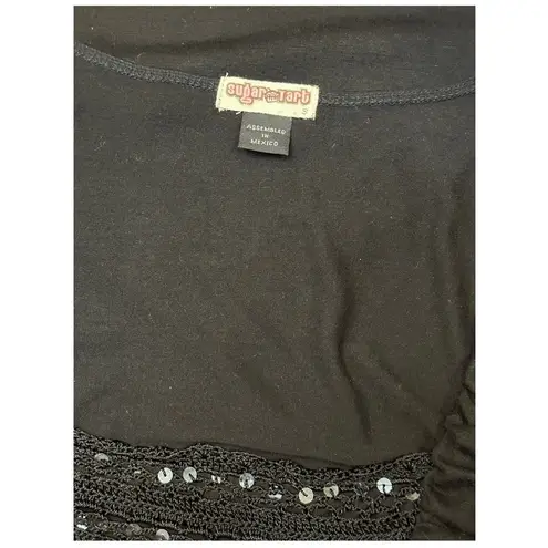 Sugar Tart Square Neck Crochet Sequin Sexy Bridgerton Black Top Size Small