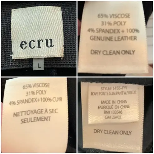 Ecru Black Faux Suede Leather Ponte Slim Leg Ankle Pants Women's Size Large