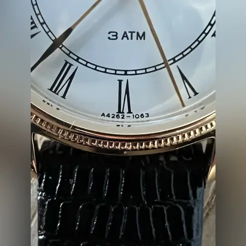 Belair Ladies Watch New in Original Box Black Leather Strap White Dial Gold Case