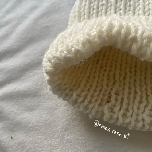 purple and cream ribbed striped knit beanie hat