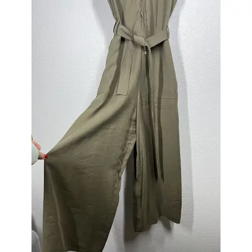 Karen Millen Utility Jumpsuit Size 4 Olive Green Lace Up Crop Wide Leg