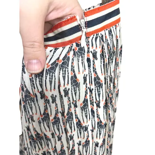 G.H. Bass & Co. Giraffe Print Pleated Midi Skirt Navy Orange White Size 10 NWT Blue