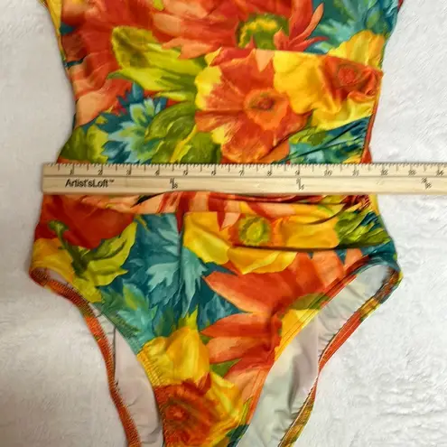 Vibrant Orange and Yellow One Piece Swimsuit with Spaghetti Straps Size M