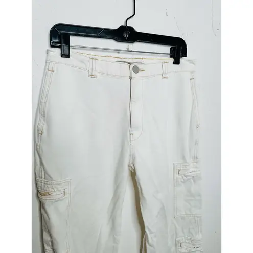 Hudson White High-Rise Cargo Welt Pockets Wide Leg Loose Fit Jeans Size 27