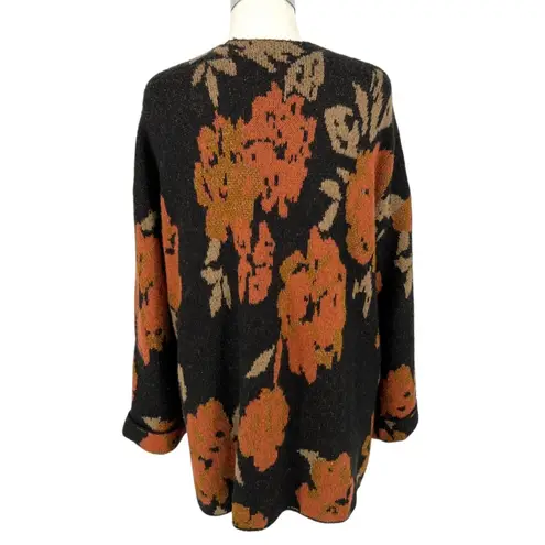 Saltwater Luxe Charli Floral Open Front Knit Cardigan Sweater Black Size Small