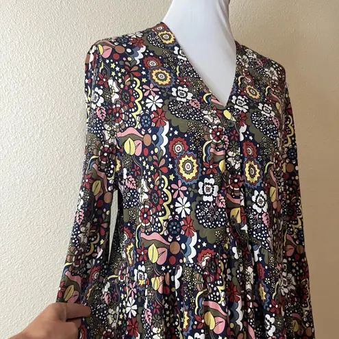 Boden Womens Floral Button Through Jersey Dress Long Sleeve V Neck 16/18R plus Black